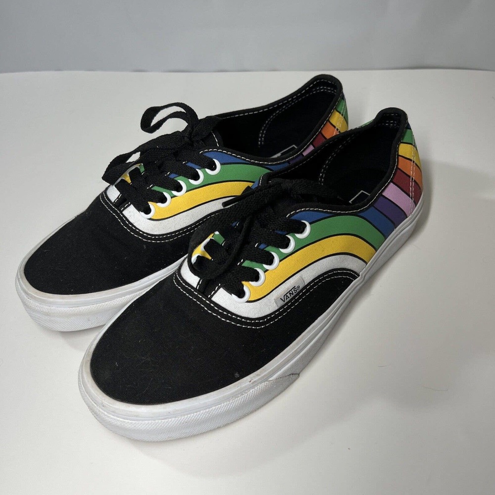 Vans Authentic (Refract) Black True White Rainbow Multicolor Casual Shoes Sz 9W